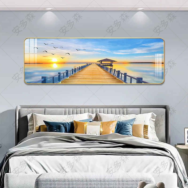 E141【爱情码头】卧室装饰画现代时尚床头挂画横版壁画主卧儿童房画