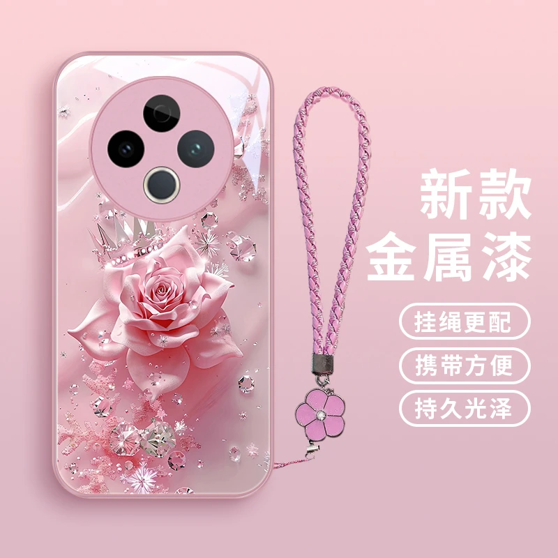 钻石玫瑰适用vivoY500手机壳VIVOY500女生超薄高颜值粉色送挂绳女