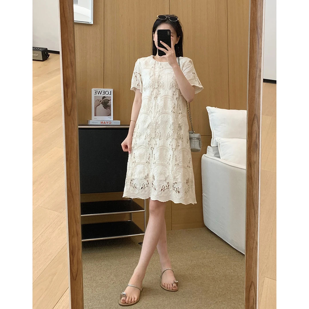 大叮自制【花漾裙】重工立体盘花刺绣镂空中长款连衣裙！L746