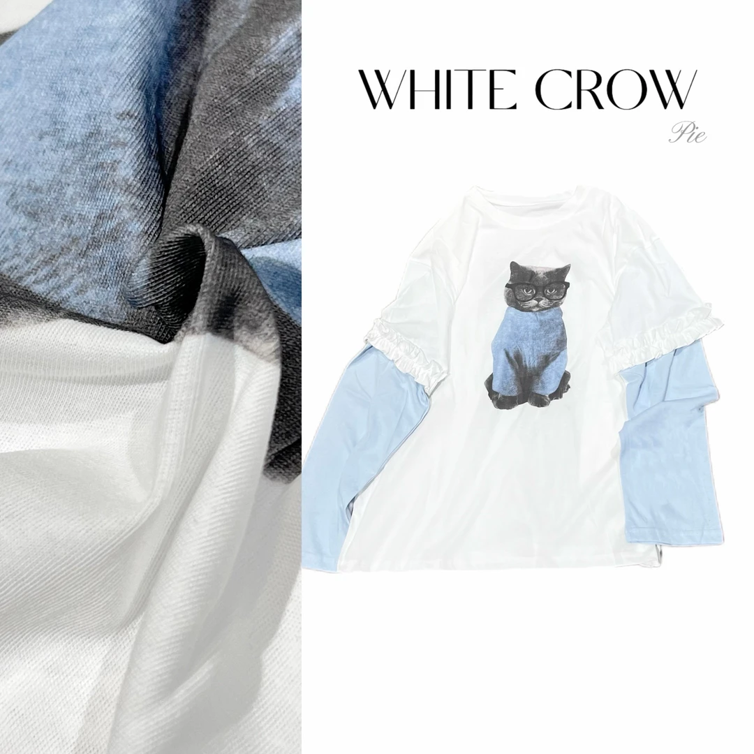 【云朵猫咪】假两件长袖7403时尚休闲潮流设计感