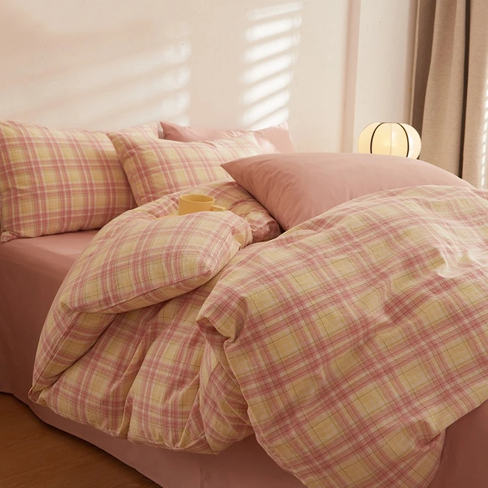 秋冬斜纹新疆四件套印花被套床单色织格子简约学生宿舍被罩