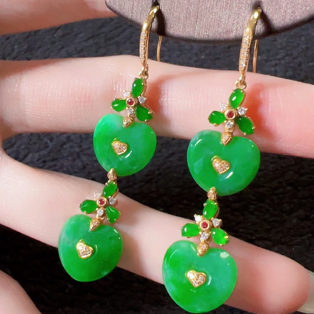 翡翠18K金镶嵌耳饰签收后24小时鉴赏期，过时不退