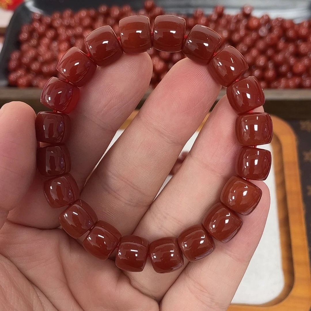 南红玛瑙21号牛血红卡10直切手链未镶嵌