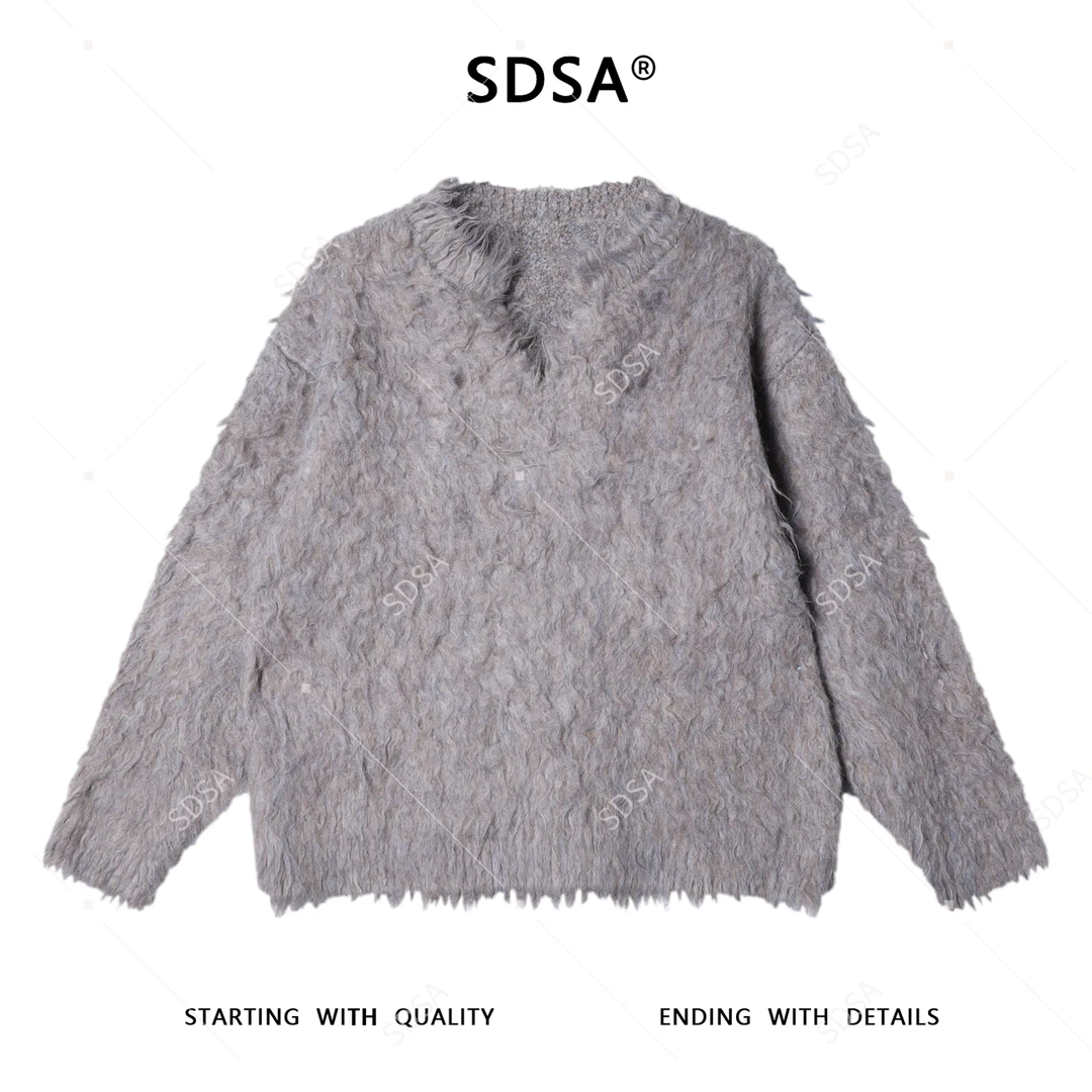 SDSA男士秋冬新款痞帅男装老钱风纯色V领毛衣百搭宽松套头上衣潮