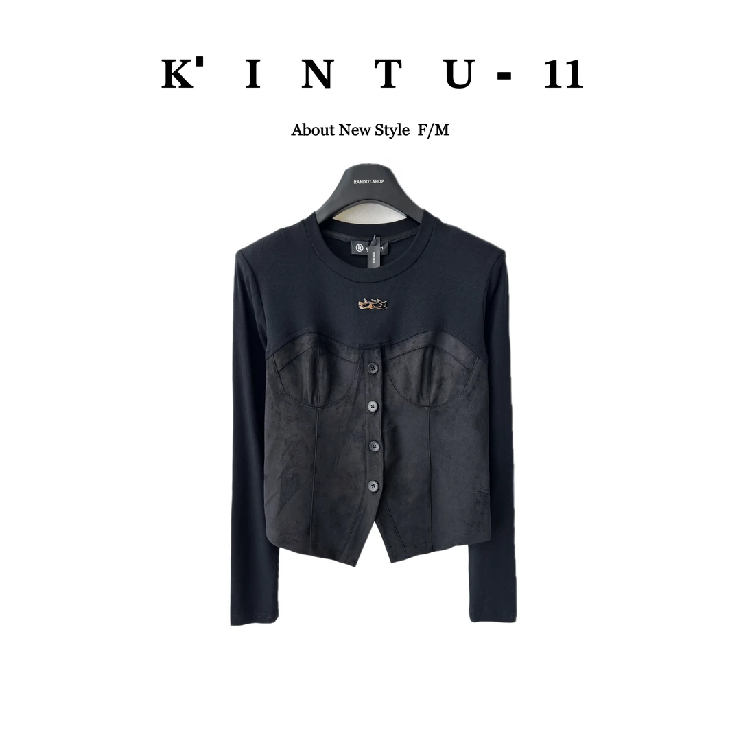 【K-11】原创设计排扣抹胸拼接假两件长袖上衣7800