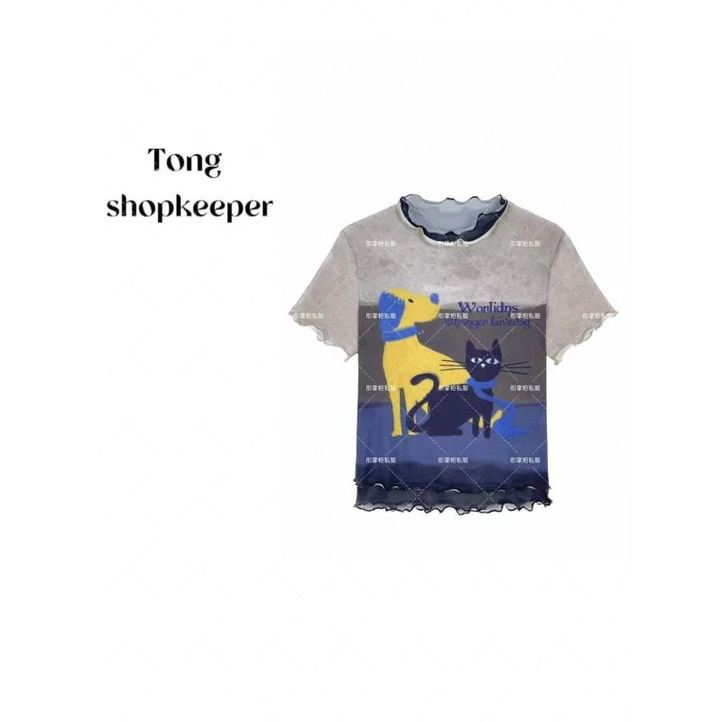 TT-QJ/彤掌柜1682030 夏季2025美式小狗印花凉感防晒减龄小众上衣