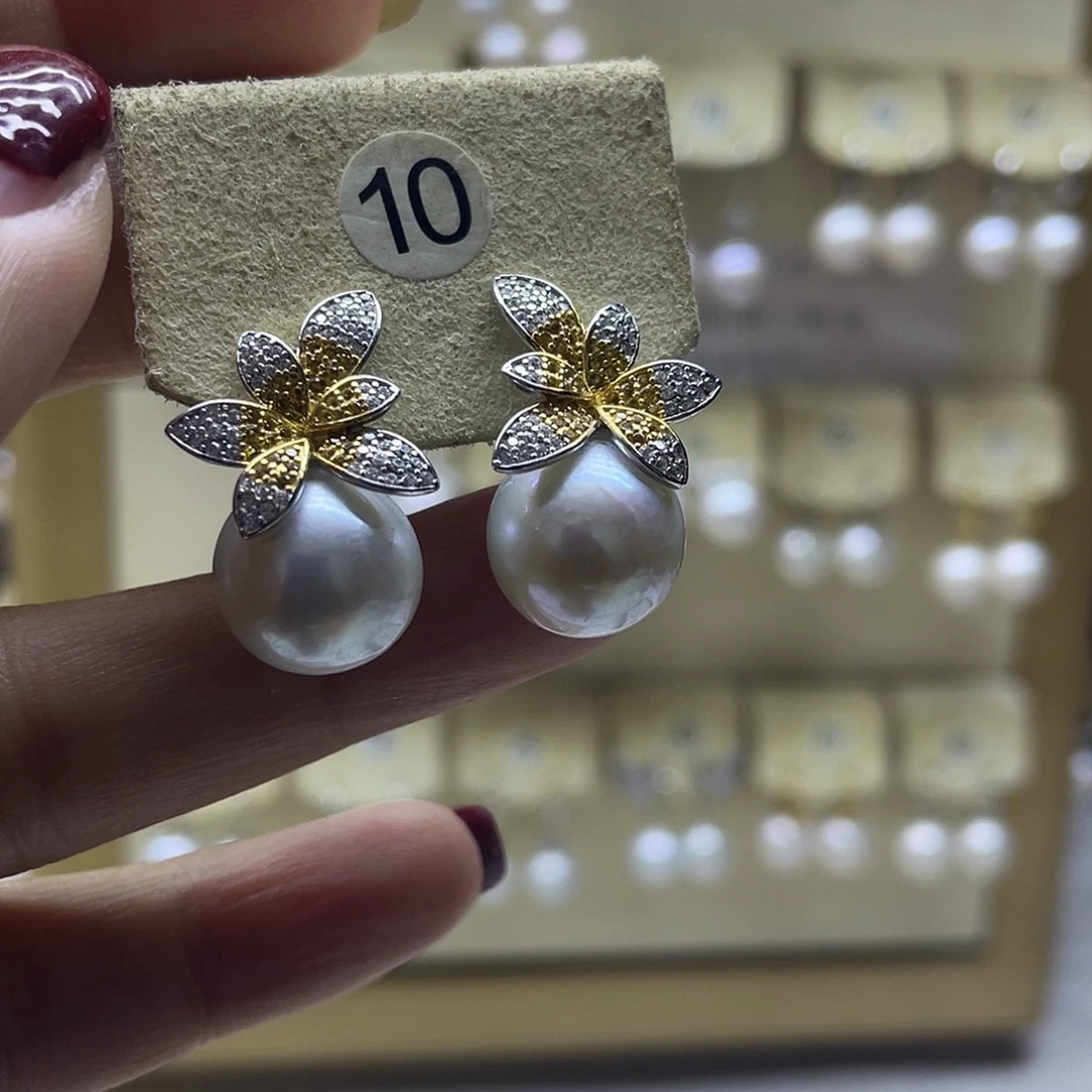 银S925镶嵌淡水珍珠耳饰