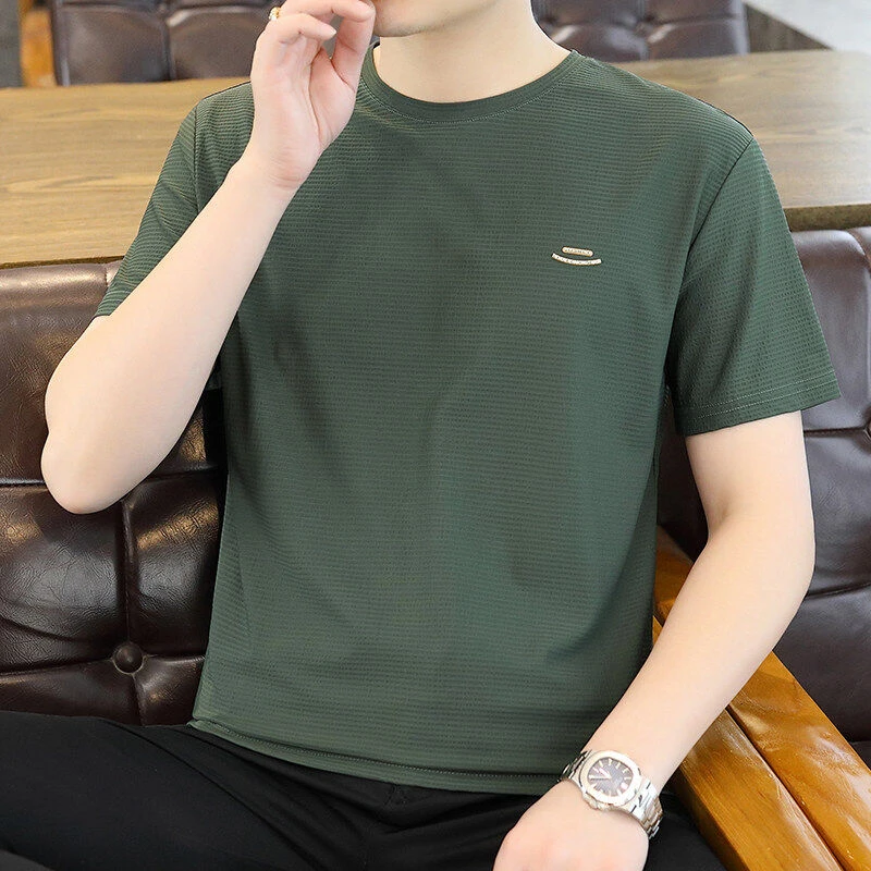 冰丝星空提花T恤男士2025夏季圆领潮流百搭休闲宽松短袖95001