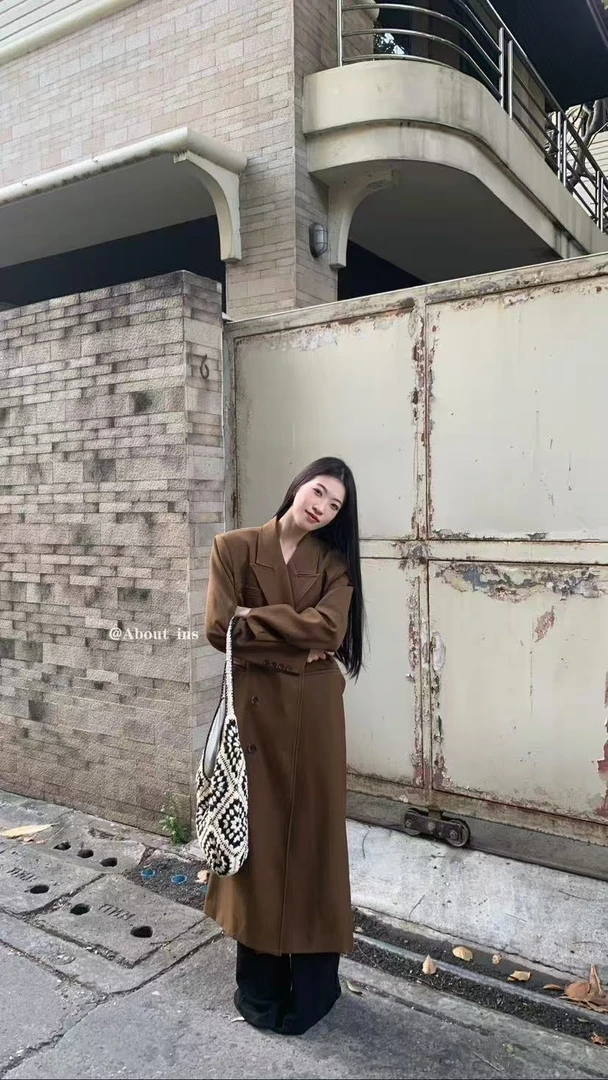 米古古AB # 88069#福 长款经典气质韩系女主大衣（衣长119）