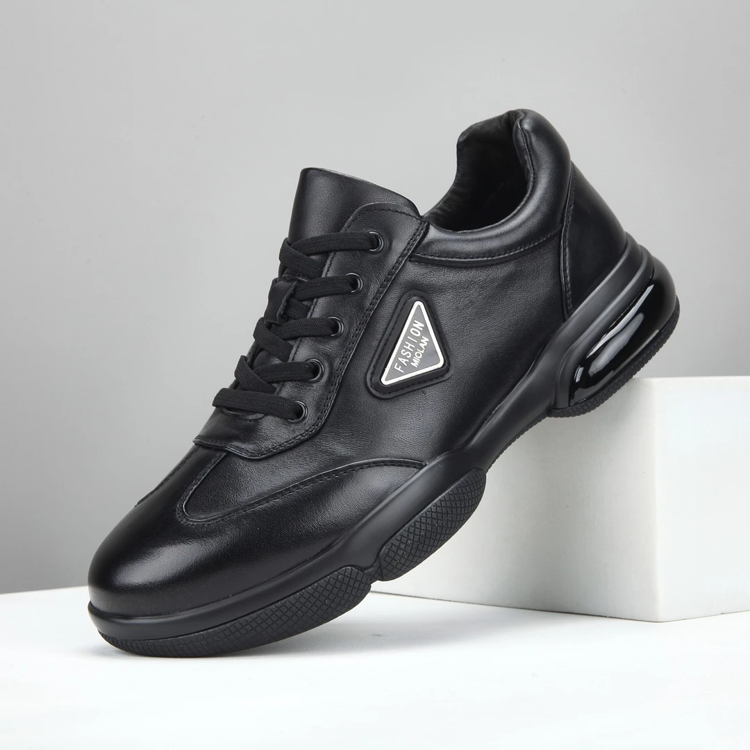 休闲皮鞋减震透气运动单鞋鞋子休闲鞋皮鞋春季百搭黑色