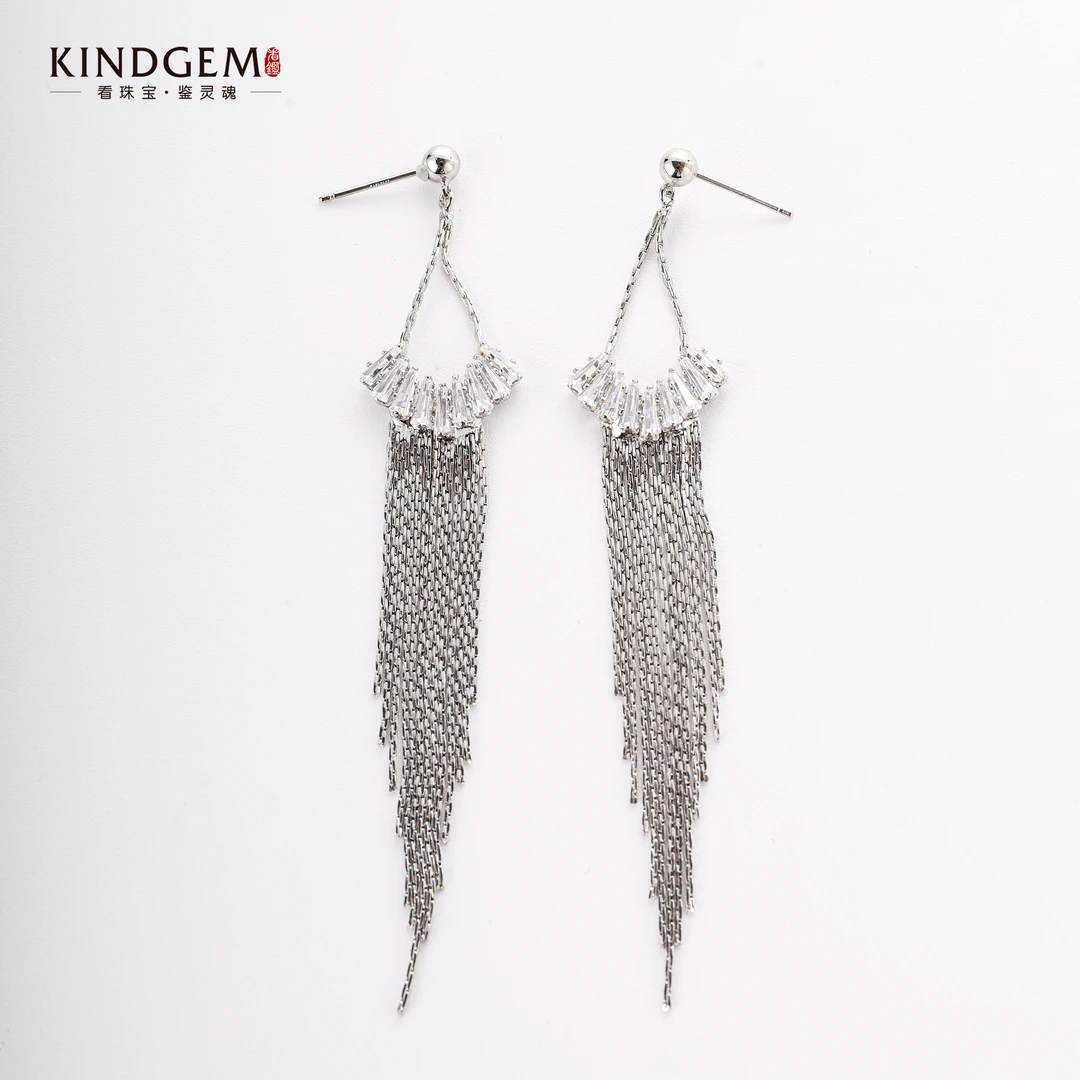 铜合金锆石耳饰 轻奢镶嵌长款流苏简美小众耳环 BV25XMHC-25846