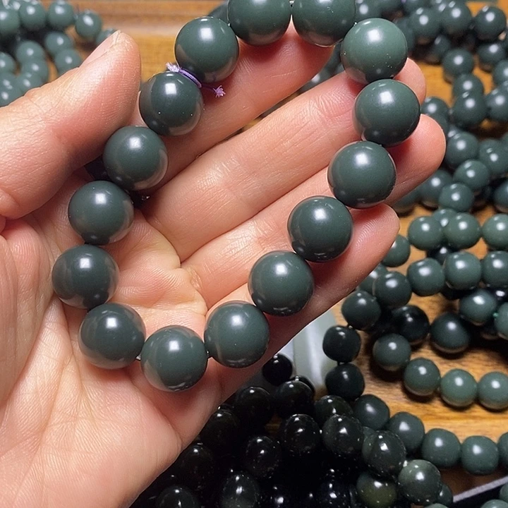 和田玉（青玉）未镶嵌手链和田玉青海格尔木深蓝卡14手串