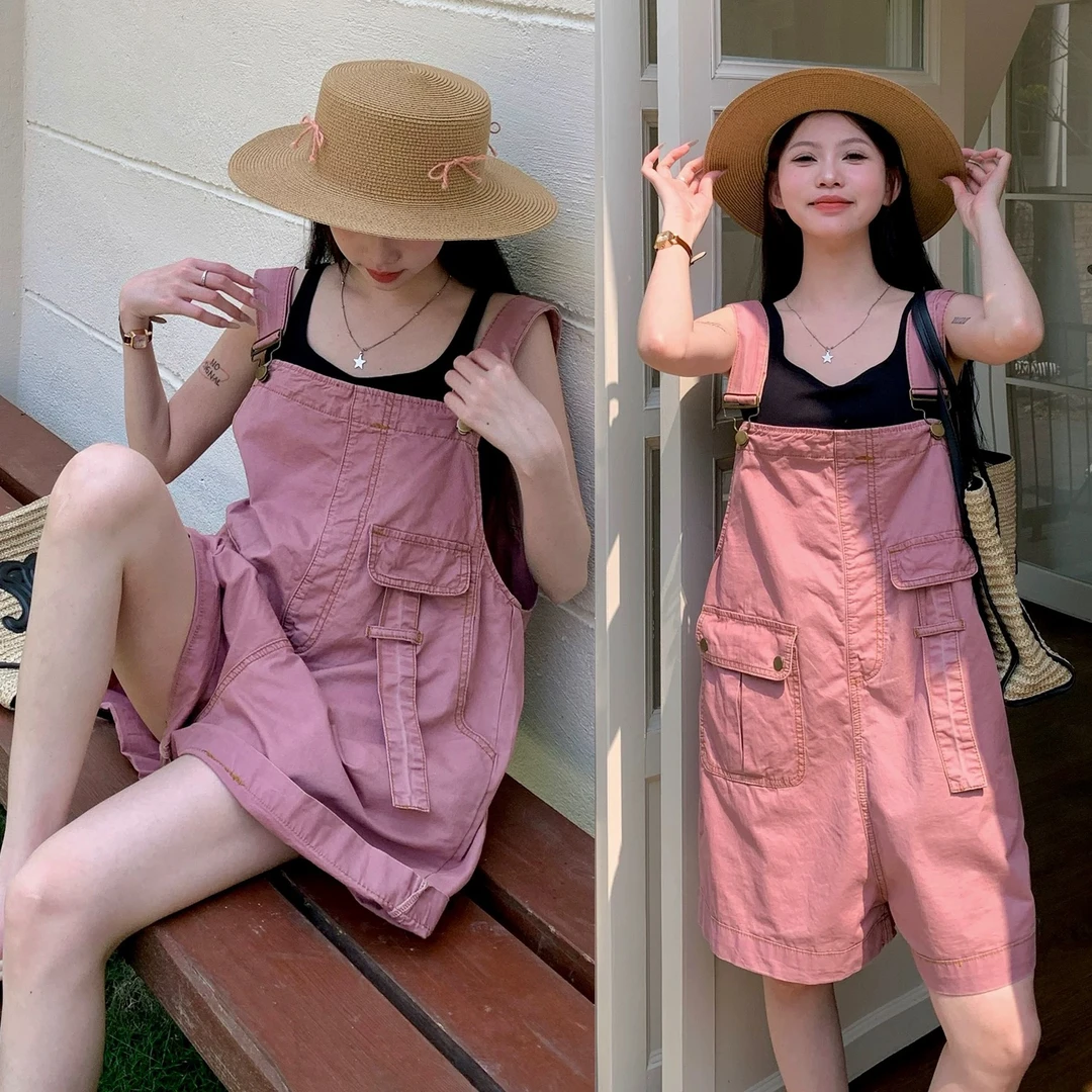 休闲工装背带裤女夏季薄款凉感宽松显瘦不对称吊带女生ins裤子