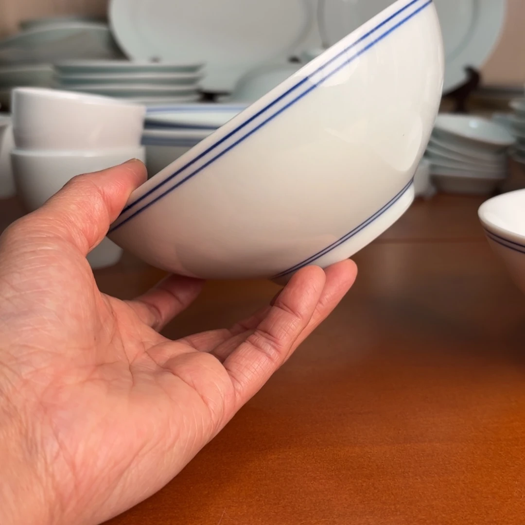 碗6英寸蓝线广口碗手工