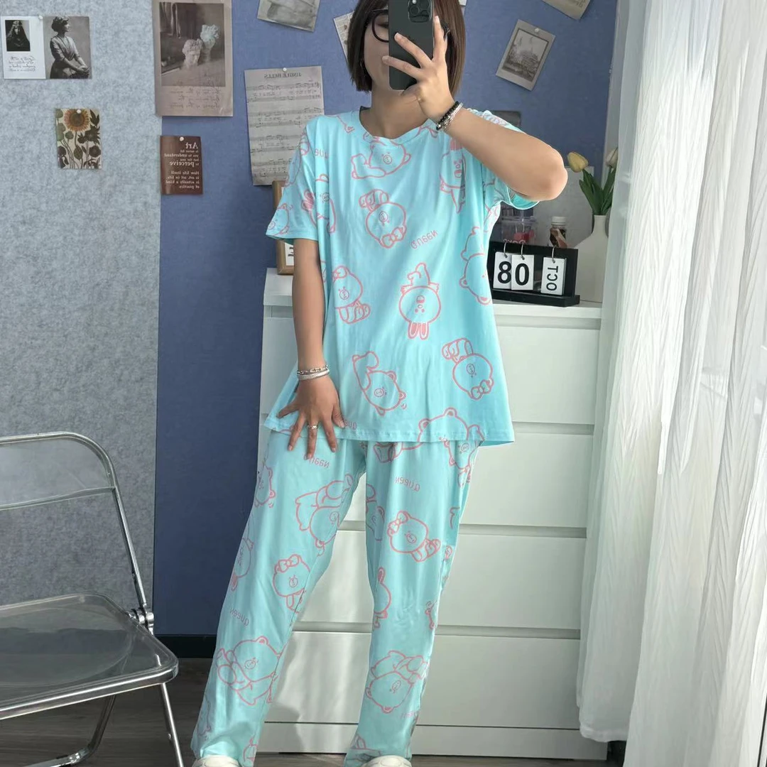 卡通印花亲肤圆领宽松睡衣女套装秋冬舒适时尚女士家居服