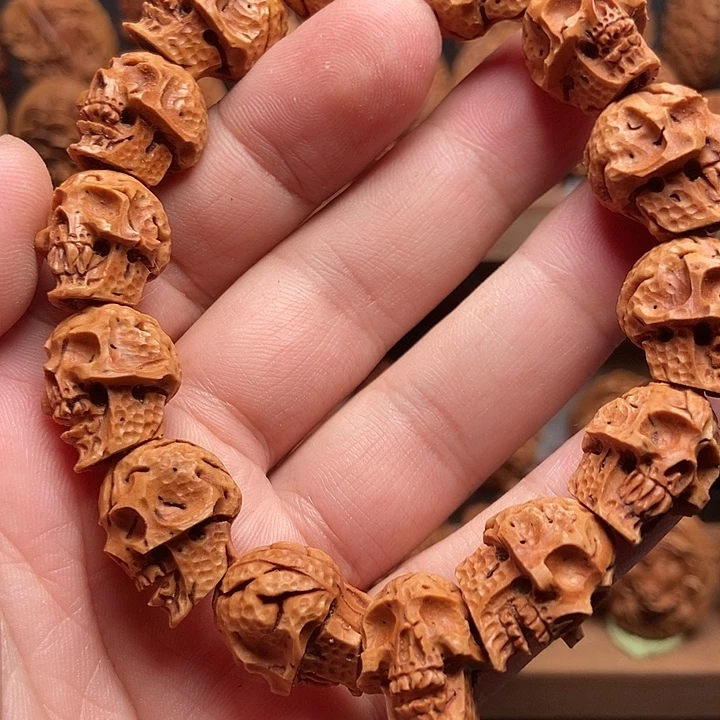 纯手工锤纹骷髅手串