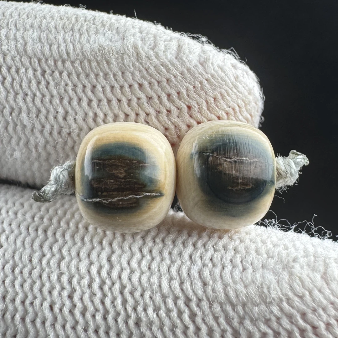 K4382天然猛犸牙蓝眼对珠9*8mm一物一图 假一罚十