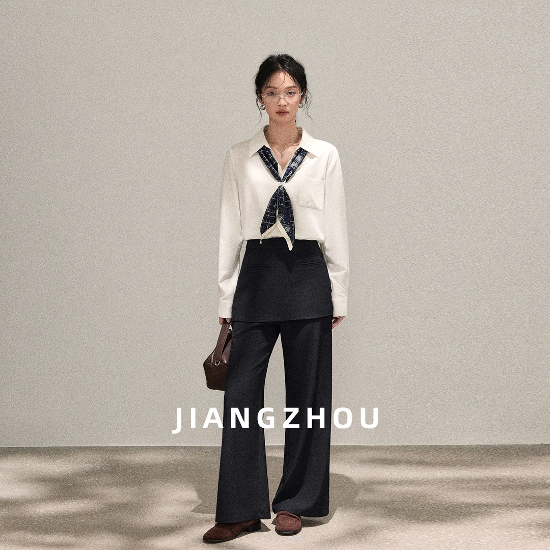 江洲【雅洁】秋季新款琥珀流光风轻肤抗邹百搭显瘦V领气质通勤衬衫