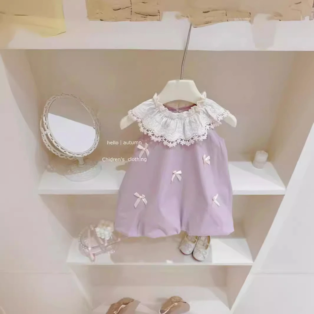 女童背心连衣裙2025新款女宝宝花边领薄款无袖甜美公主花苞蛋糕裙