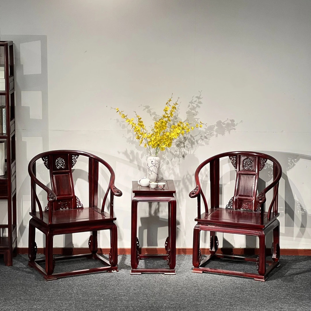 南美酸枝木榫卯皇宫圈椅三件套客厅书法会客家具套装禅意