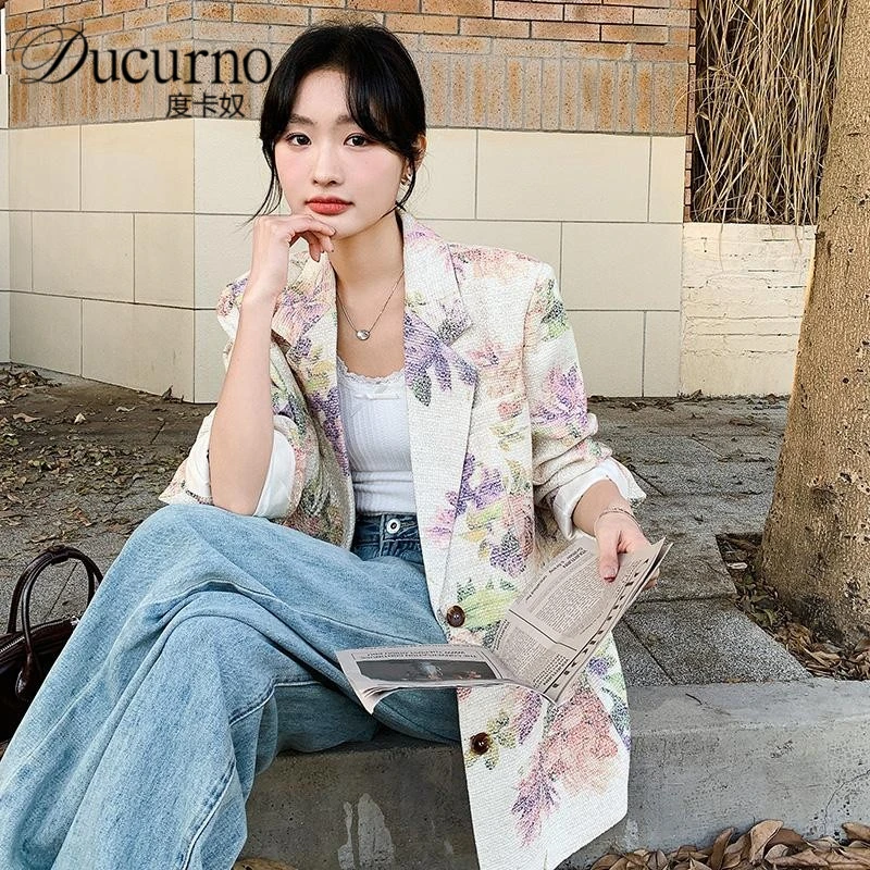 设计感印花西装外套女秋季2025新款韩版时髦炸街复古高级感小西服