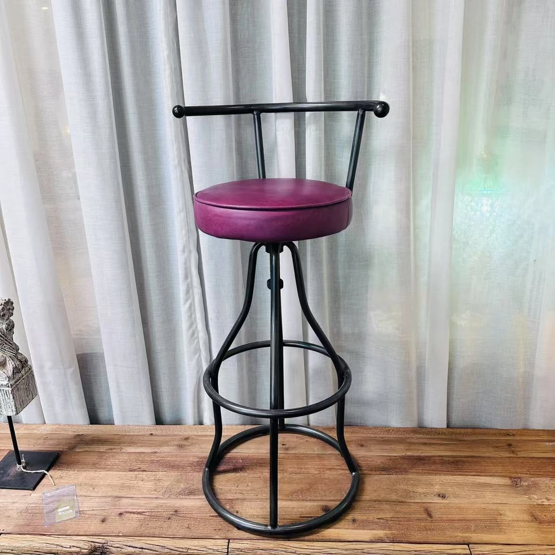 【务美艺术】头层牛皮真皮红布莱顿色吧椅（05376）