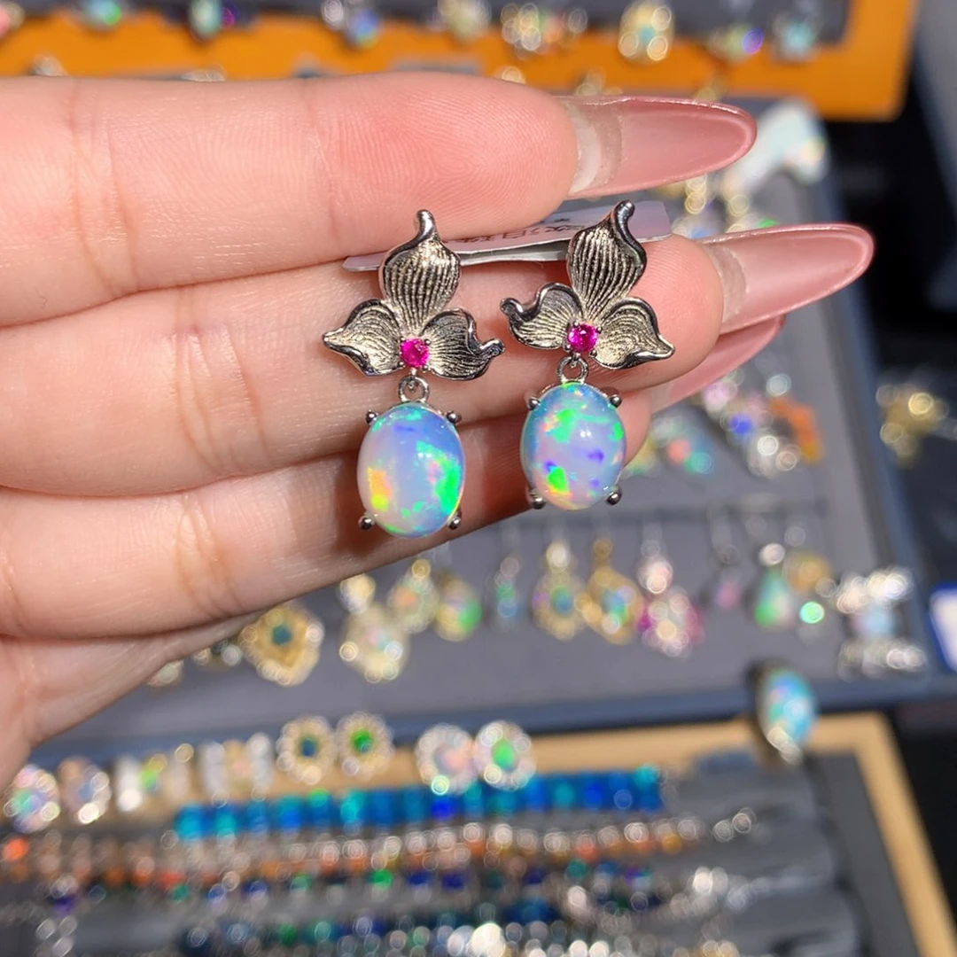 银S925镶嵌欧泊欧泊耳饰l