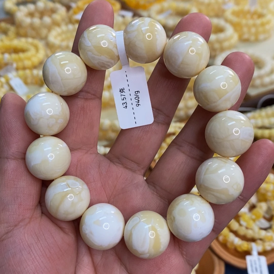 未镶嵌琥珀手链18m同料瓷白妖手串