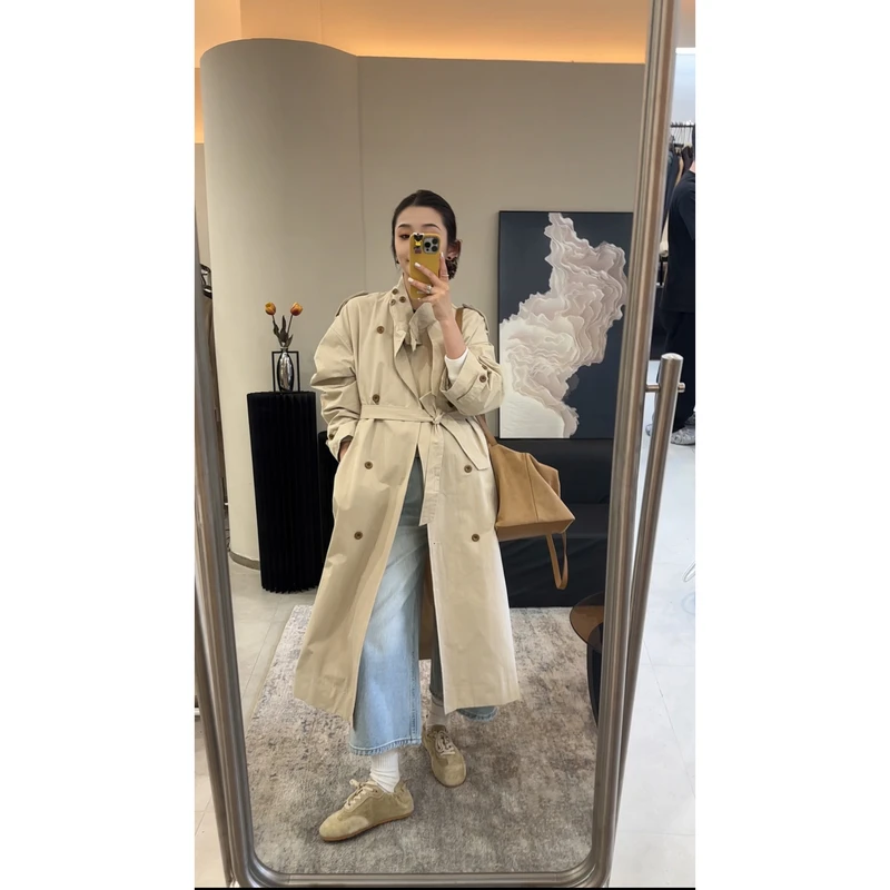 【su】卡其色风衣女小个子2025春季新款韩版英伦风气质长款外套女