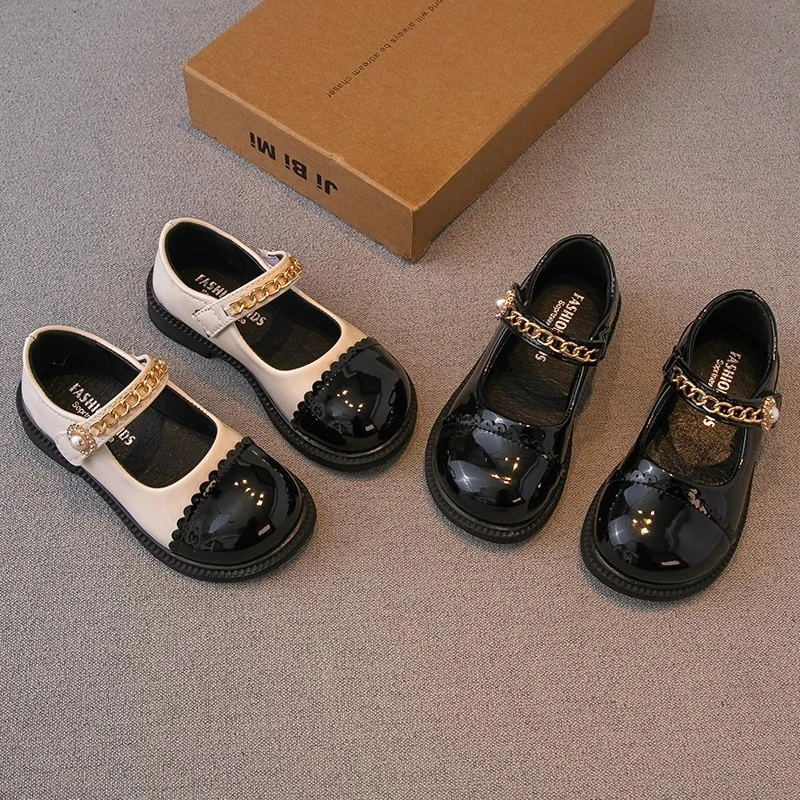 ABC女童皮鞋2025春季新款儿童鞋子小女孩公主鞋黑色单鞋豆豆鞋潮