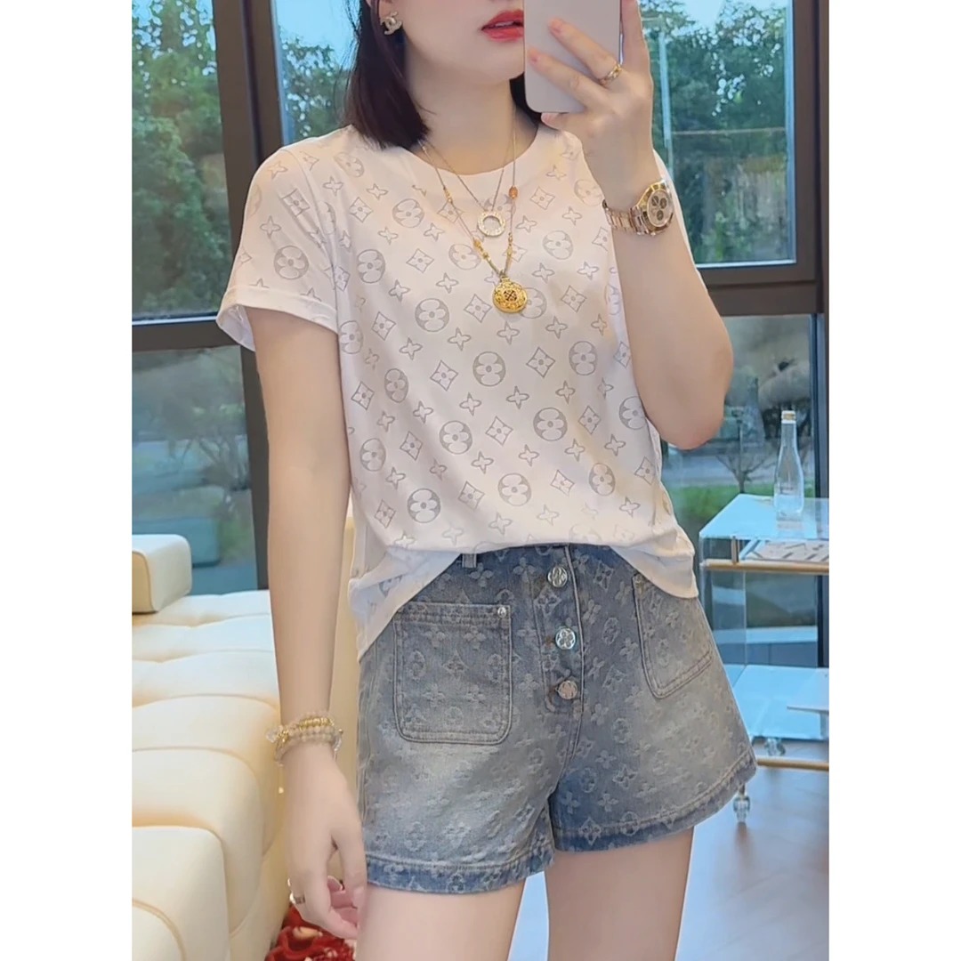 K·K「镂空短袖」烧花短袖纯色圆领镂空T恤ins夏季洋气印花时尚