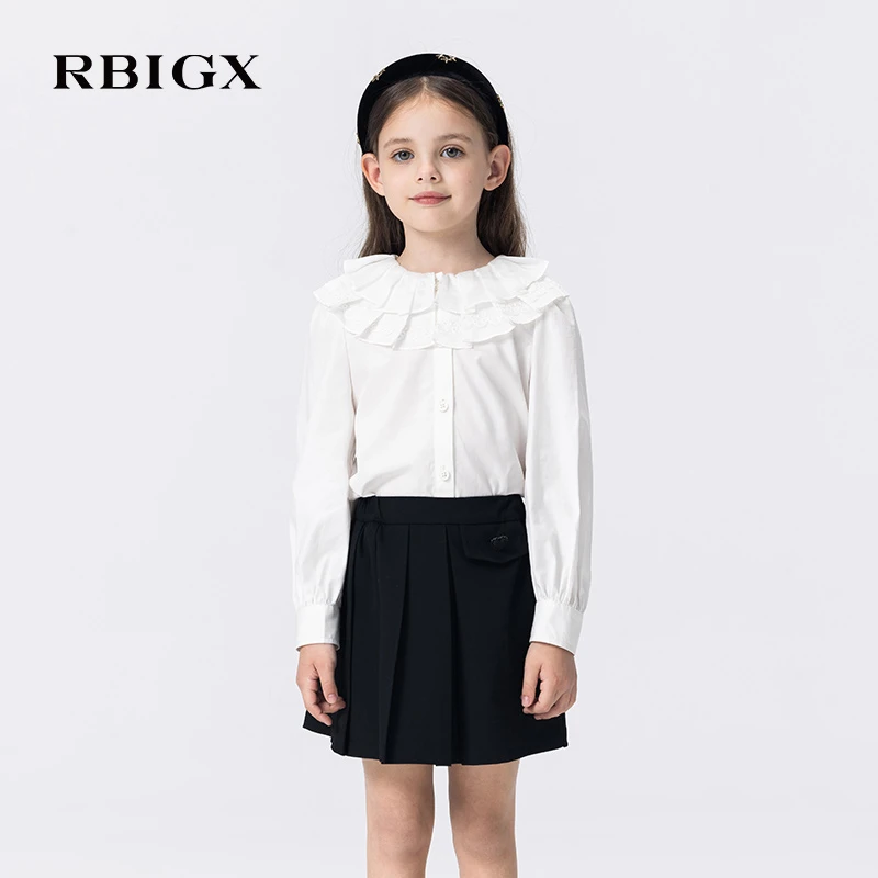 RBIGX瑞比克童装2025秋季新款公主双层荷叶边领衬衫甜美上衣