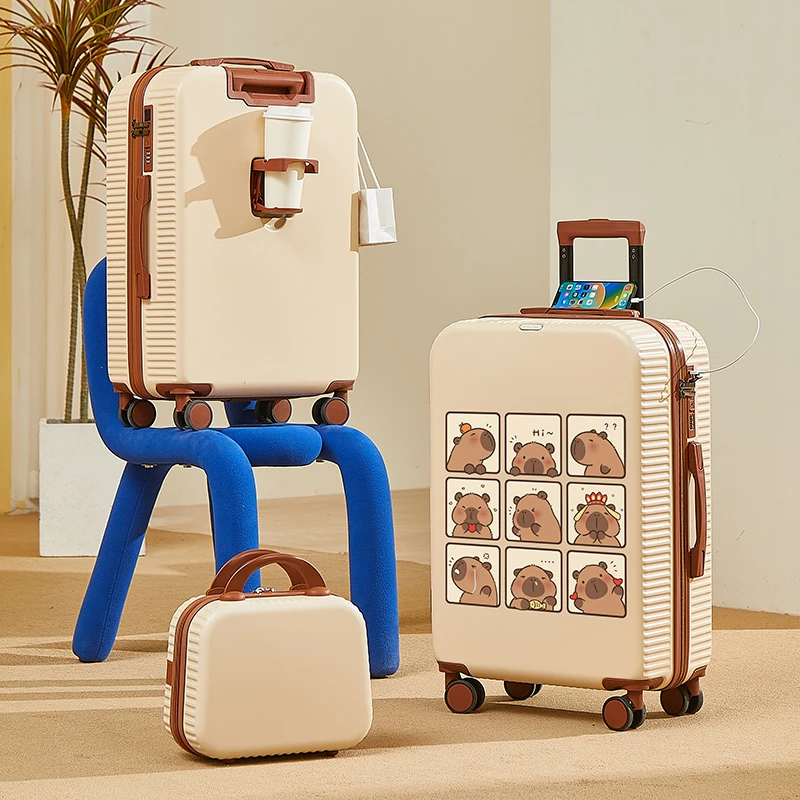 新款卡皮巴拉涂鸦多功能行李箱女学生高颜值旅行箱男结实耐用拉杆