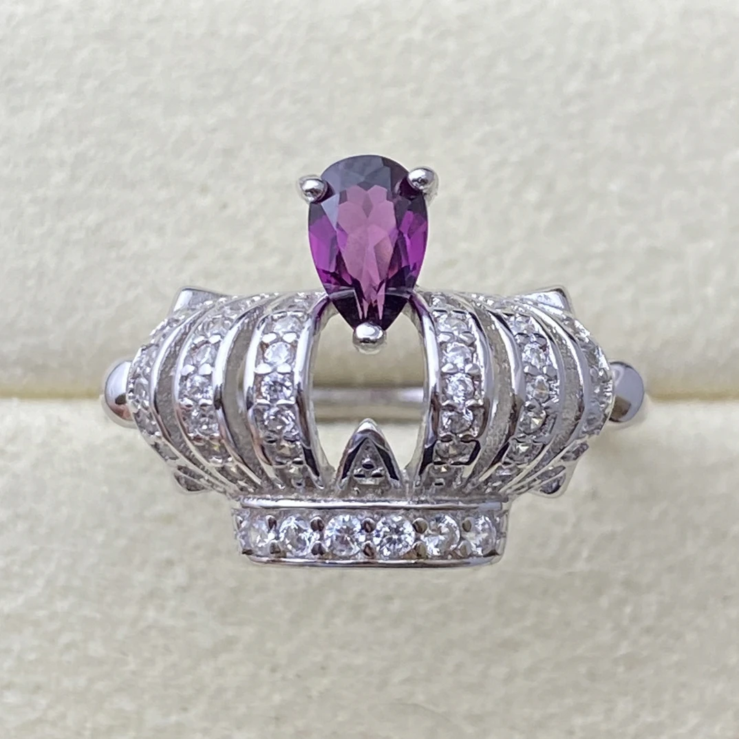 皇冠天然紫牙乌石榴石戒指s925银4*6mm轻奢精致创意气质时尚百搭