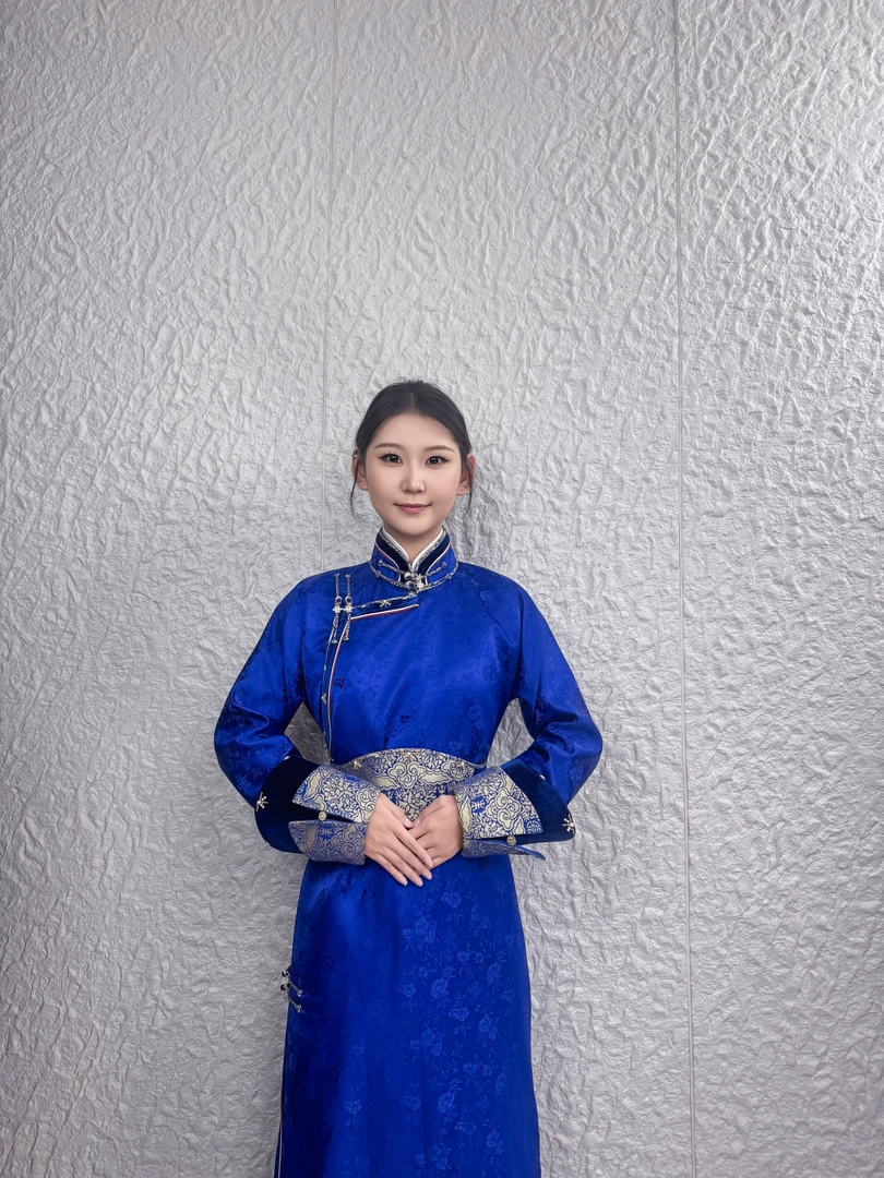 小众设计网红民族风宝蓝色情侣传统蒙古长袍