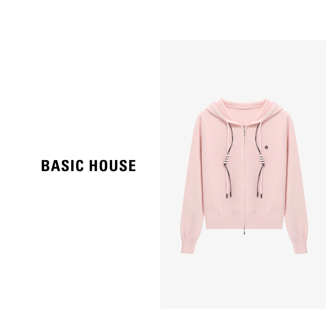 Basic House/百家好休闲连帽时尚宽松百搭开衫毛衣-B0625H5C492