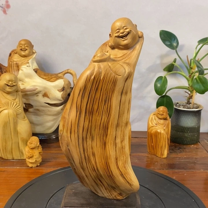 柏木（崖柏）招财弥勒佛摆件根雕