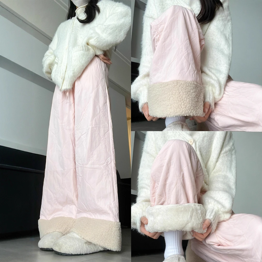 特厚东北棉裤外穿女冬季高腰显瘦北极绒阔腿长裤防风保暖滑雪长裤