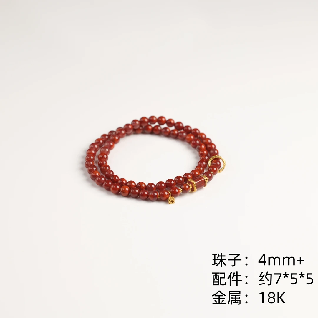 本真 | ”无为”严选精品天然原矿南红牛血红火焰纹4mm+双圈手串