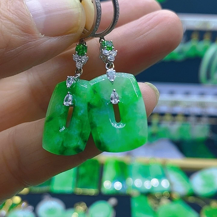 *****翡翠18K金镶嵌耳饰耳坠