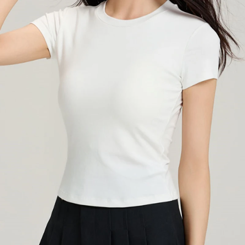 2512新款空气杯小圆领短袖T恤女装T