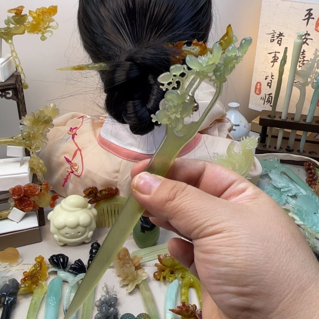 蛇纹石玉合金发饰