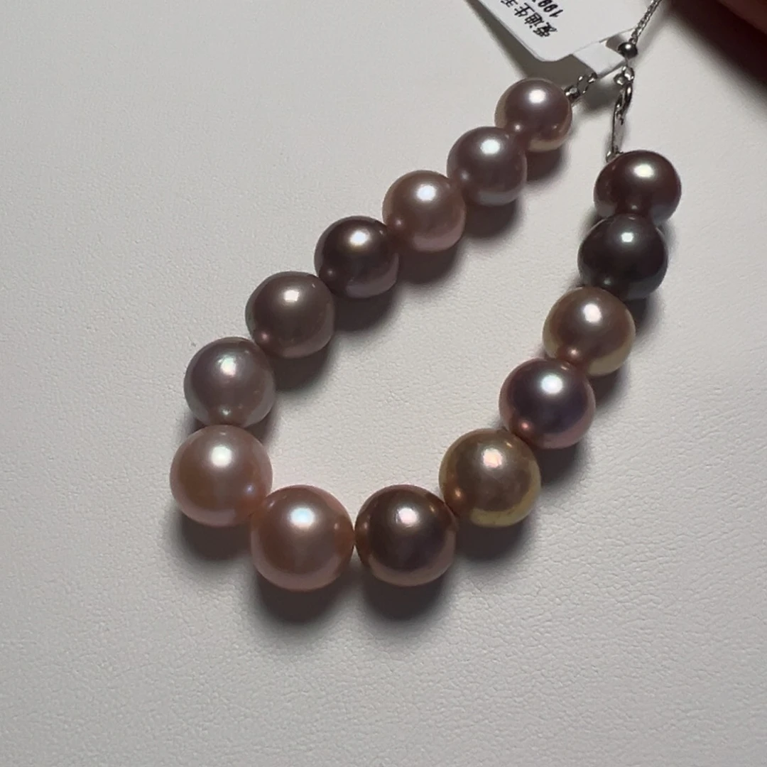 淡水珍珠手绳银S925镶嵌爱迪生滑皮手链10-12