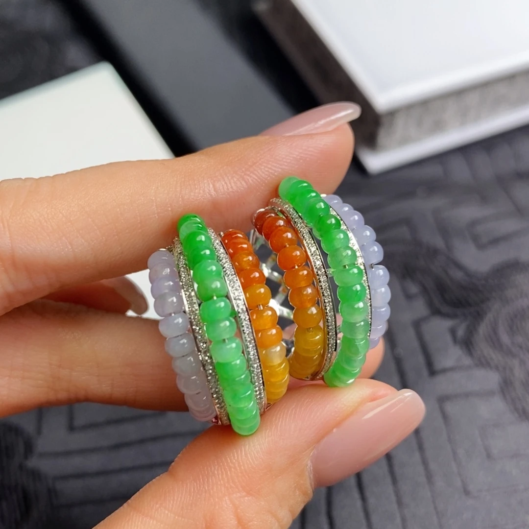 翡翠18K金镶嵌耳饰多宝算盘珠珠