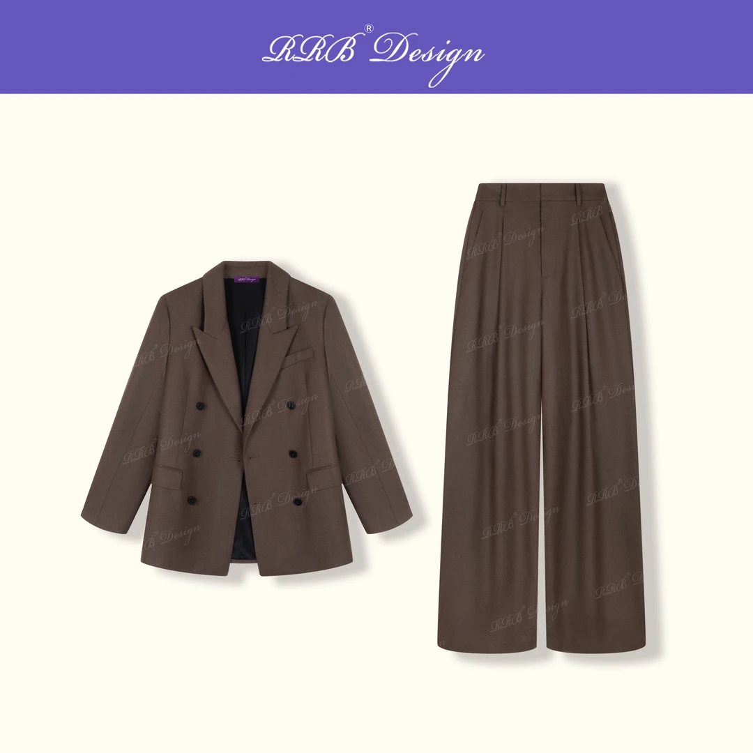 RRB Design「权利套装」定制100羊毛复古长袖外套+直筒西裤两件套装