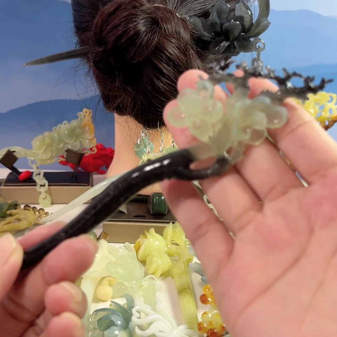 蛇纹石玉合金发饰