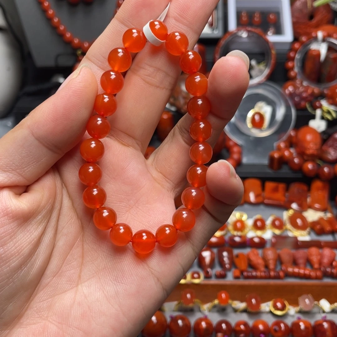 南红玛瑙未镶嵌8mm冰红手串原矿