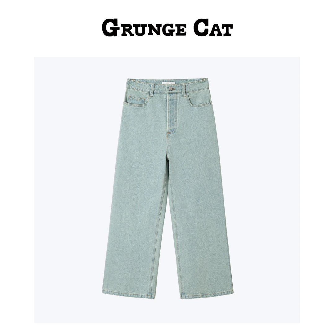 Grunge Cat女士重工洗宽松微喇牛仔裤