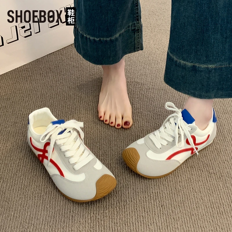 SHOEBOX鞋柜大幂幂同款复古德训鞋2025春季新款厚底休闲运动鞋
