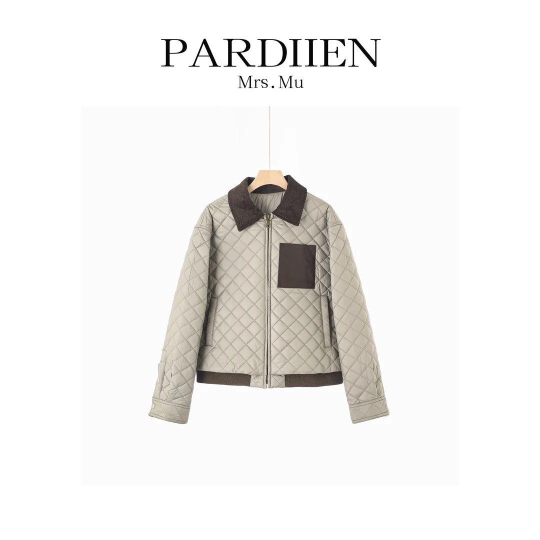 【北总严选】帕迪恩菱格拼接皮兜短款翻领棉服25PD-8979